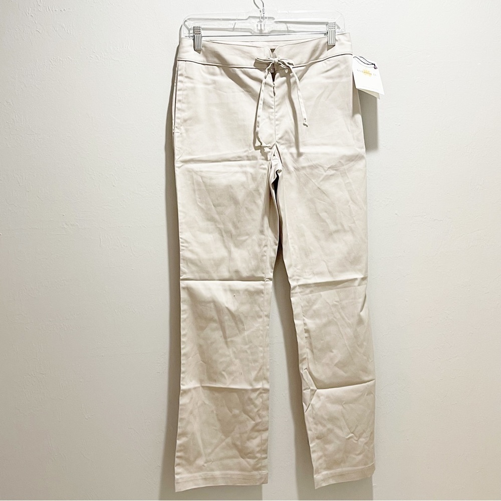 MELANIE D. Women’s Beige Khaki Tie Front Flare Leg Casual Pants USA Size XS